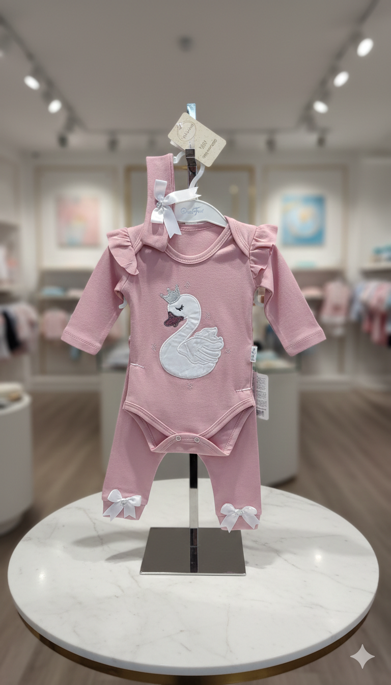 Kuğu Detaylı Yumuşacık 3lü Takım