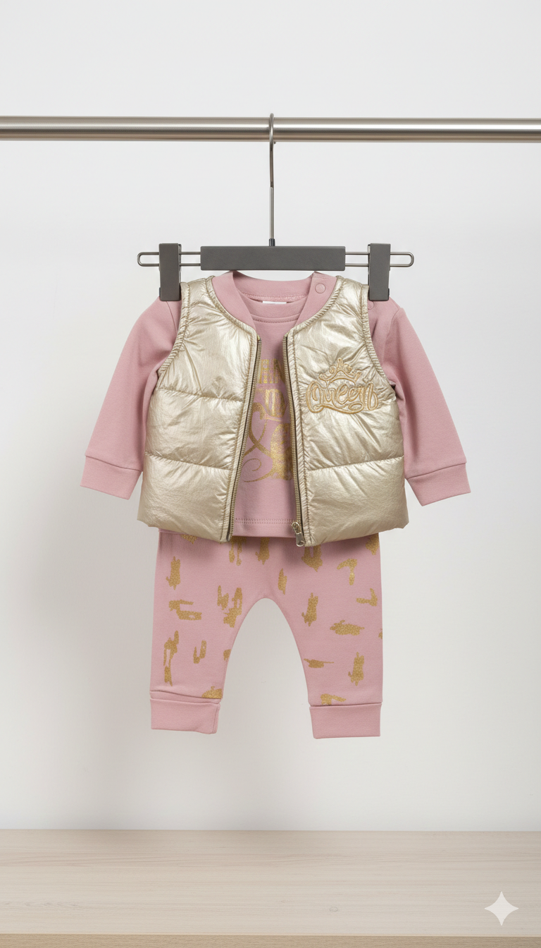 QUEN Nakışlı Yelekli Kız Bebek Takım