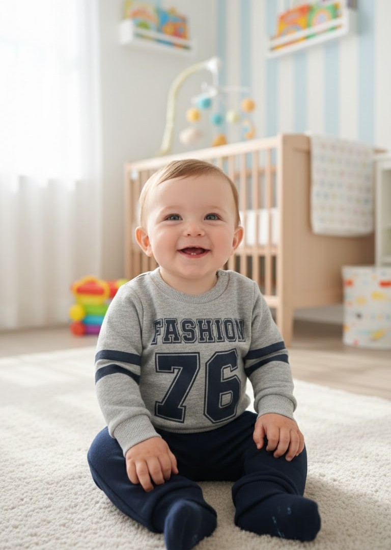 3 iplik Şardonlu Erkek Bebek Takım Gri