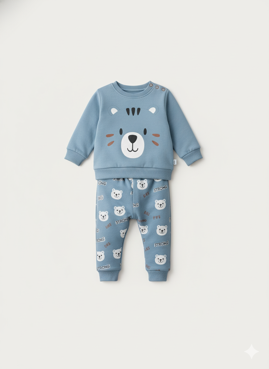 Polo Ayıcık Baskılı 2'li Aylık Takım Mavi