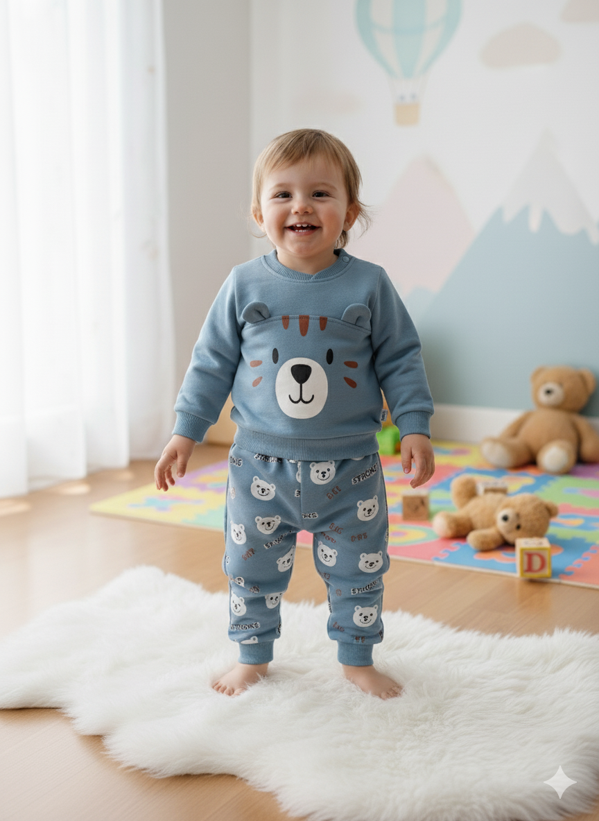 Polo Ayıcık Baskılı 2'li Aylık Takım Mavi