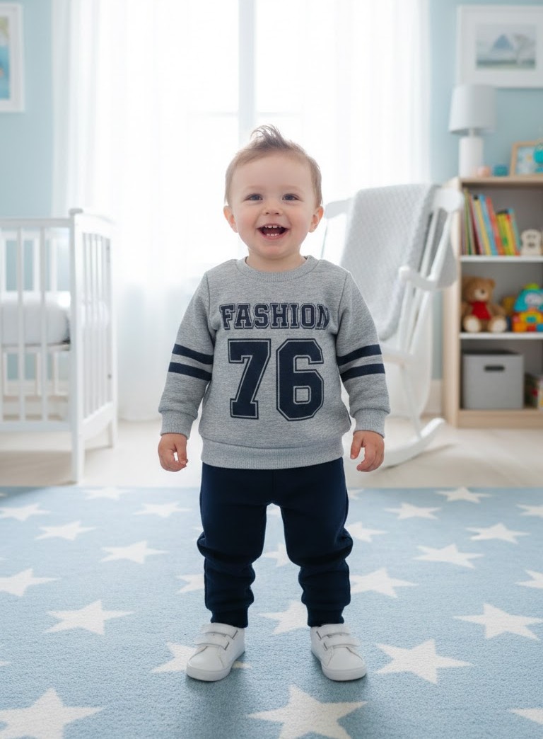 3 iplik Şardonlu Erkek Bebek Takım Gri