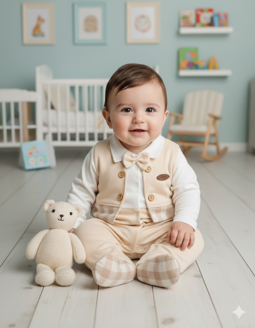 Yelek Detaylı Ayaklı Bebek Tulum