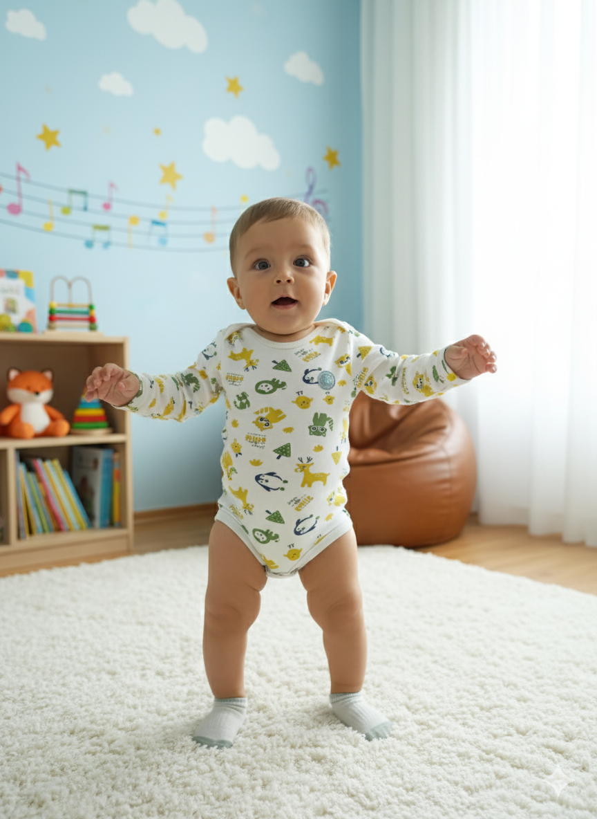 Beyaz Figürlü Uzun Kolu Basic Zıbın