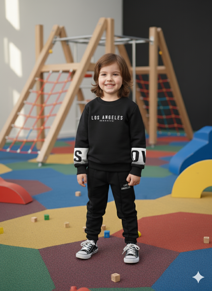 Kol Detaylı Siyah Erkek Çocuk 2'li Takım