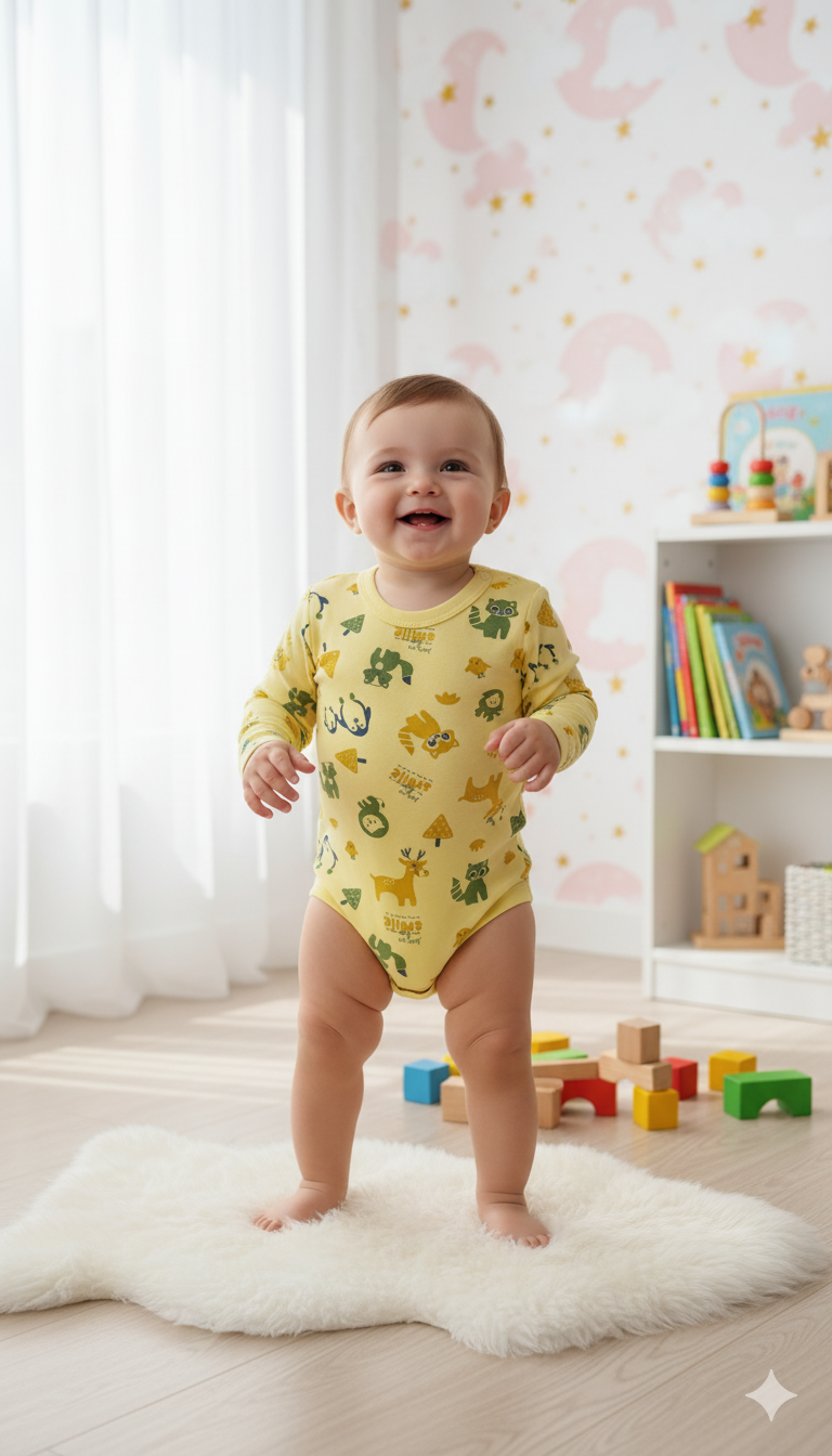 Uzun Kollu Sarı Figürlü Basic Zıbın