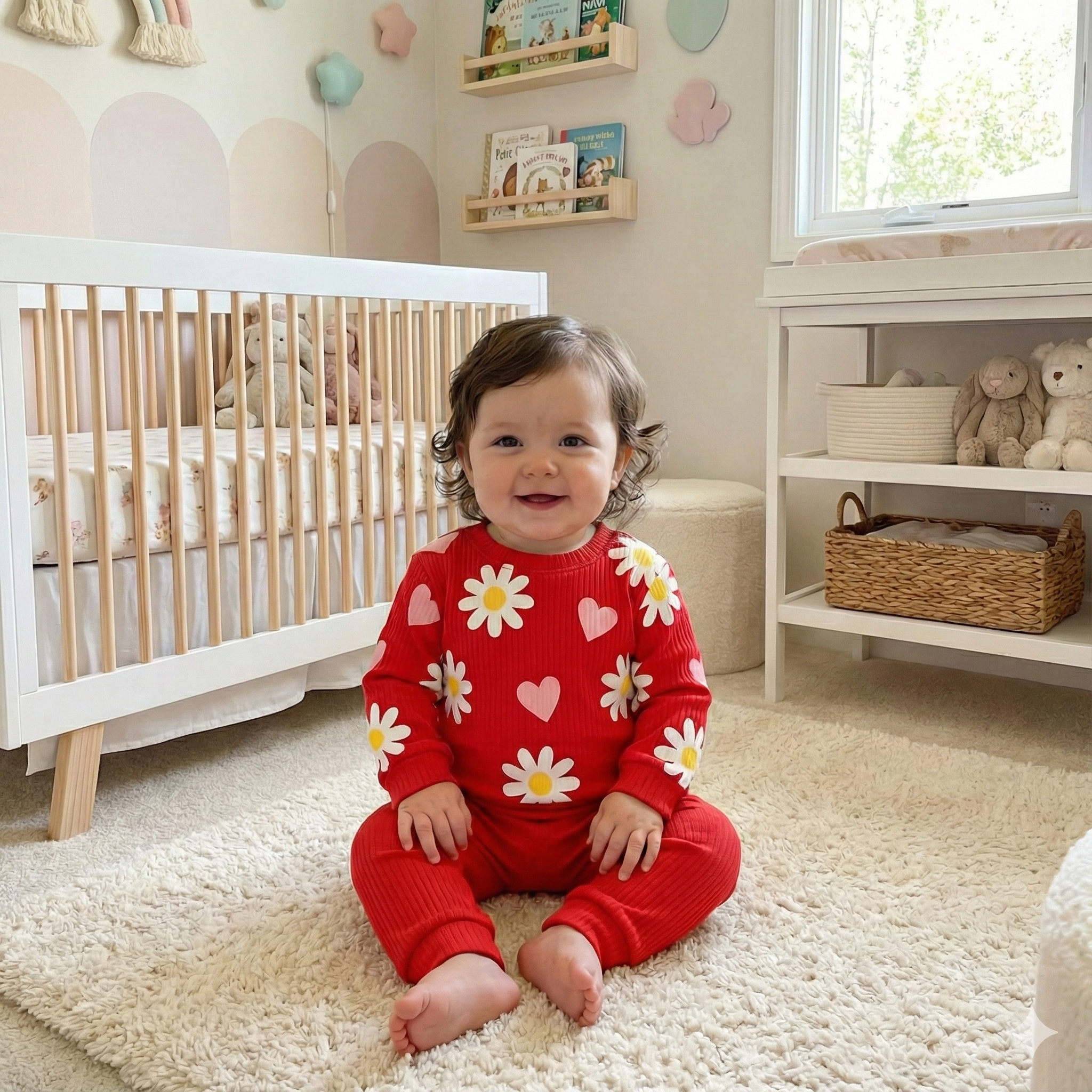 Papatya Baskılı Kız Bebek Sweatshirt ve Fitilli Eşofman 2'li Takım